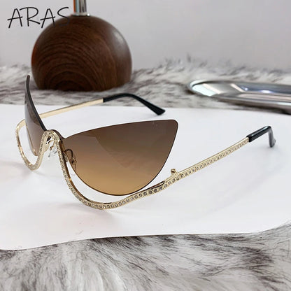 Sexy Cat Eye Rimless Luxury Brand Rhinestone Sun Glasses