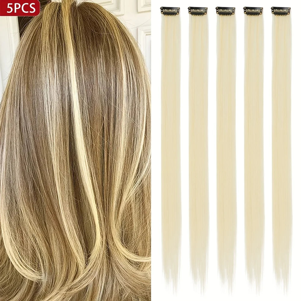 5pcs/Set Long Straight Synthetic Clip-In Hair Extensions