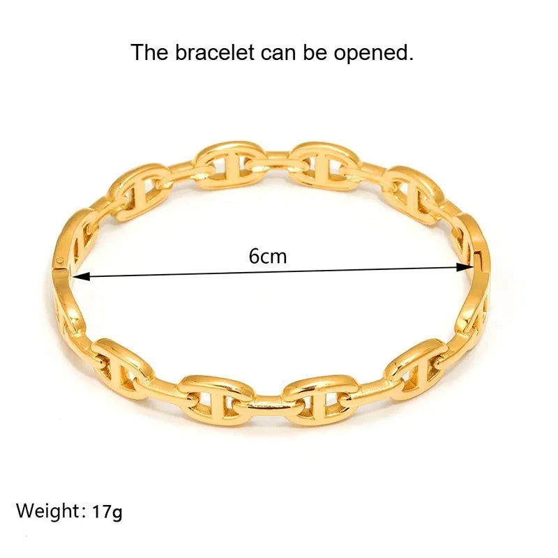 Gold Hollow-Out Cuff Stainless Steel Wide Bangle Bracelet