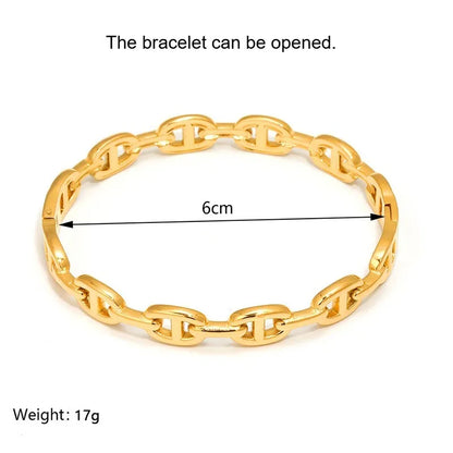 Gold Hollow-Out Cuff Stainless Steel Wide Bangle Bracelet