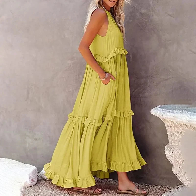 Ruffles Long Elegant Sleeveless Sundress Maxi Dress