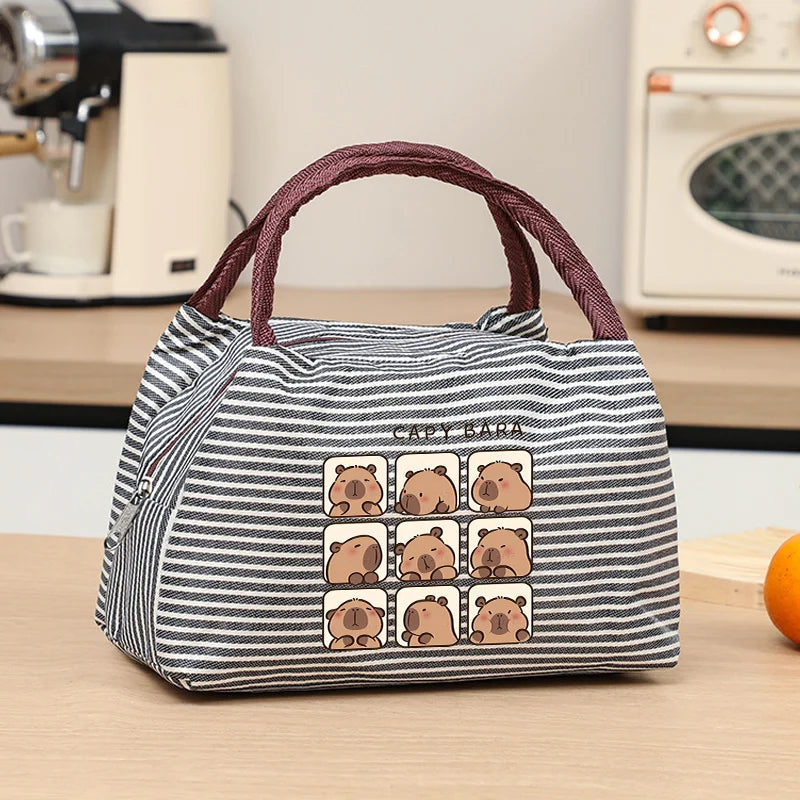 Capybara Portable Cute Anime Printed Figures Stripe Freezer Lunch Bags