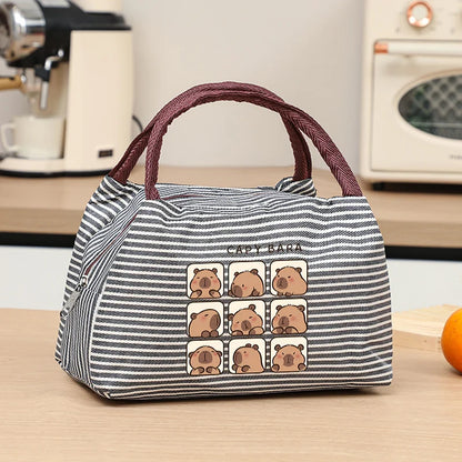 Capybara Portable Cute Anime Printed Figures Stripe Freezer Lunch Bags