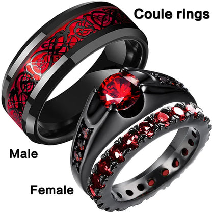 Red Rhinestones Stainless Steel Ring