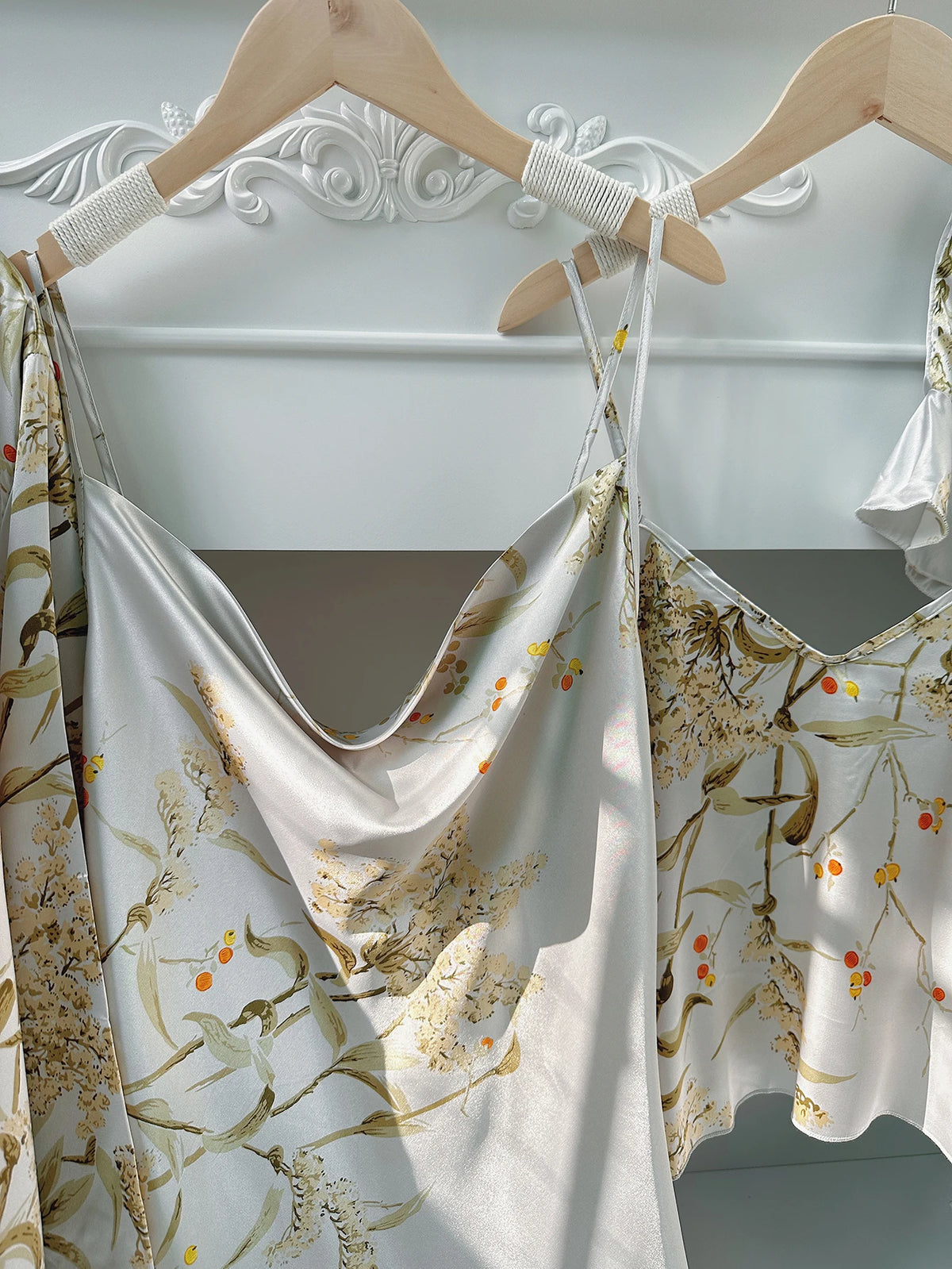 5pcs Floral Print Long Sleeve Robe Cami Dress Pajamas Sets