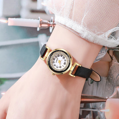 Small Arabic Casual Leather Strap Watch