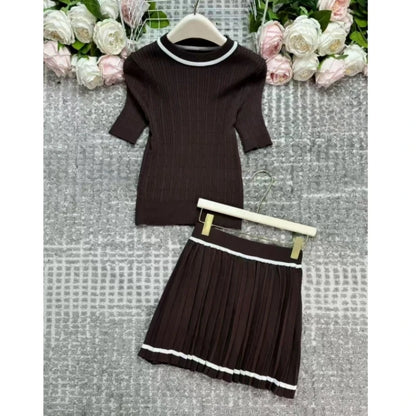 Short Sleeve Pleated Sexy Mini Skirts Set
