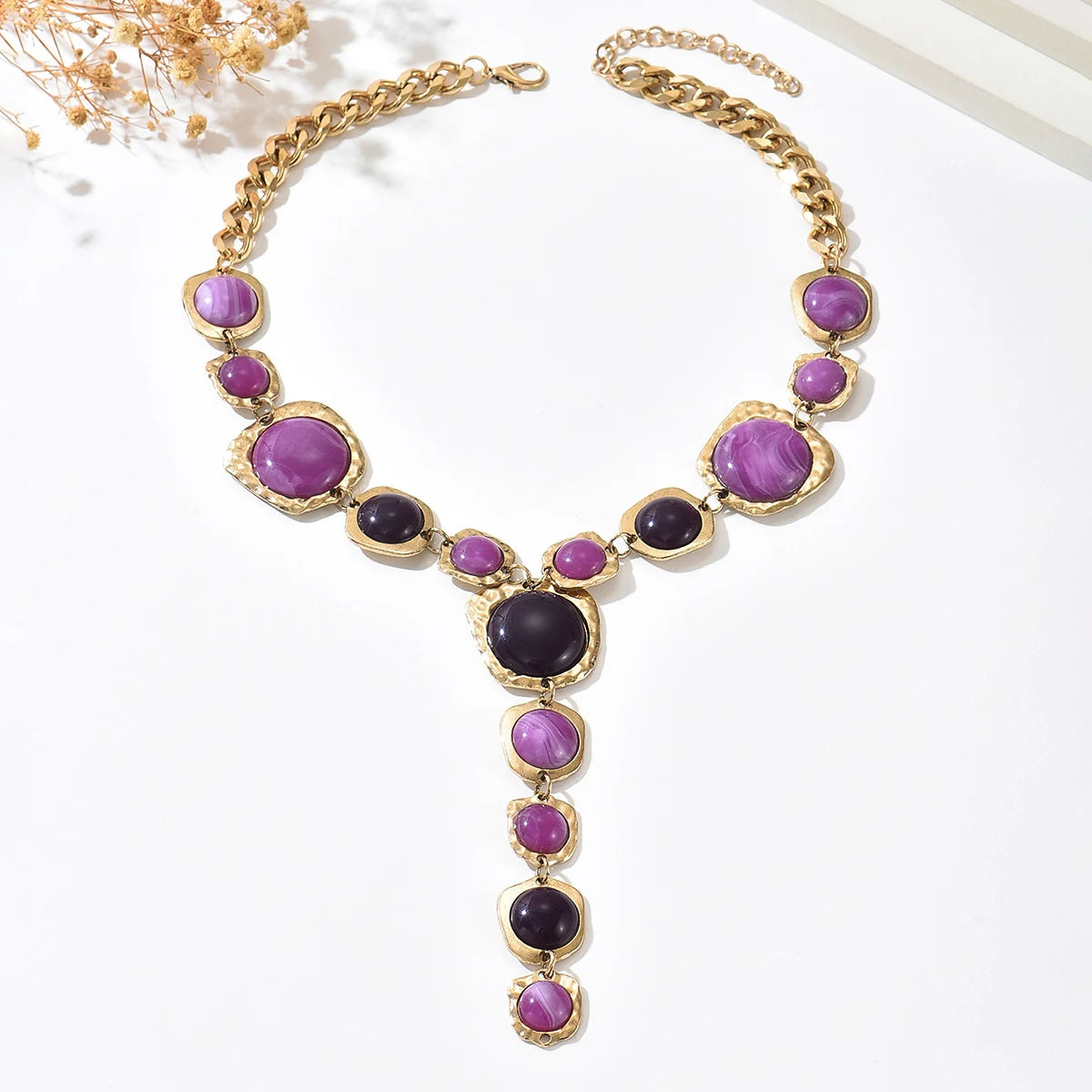 Y-Shaped Long Chunky Chain with Geometric Pendant Bohemian Necklace