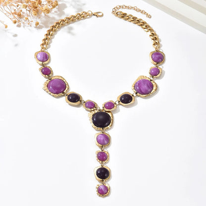 Y-Shaped Long Chunky Chain with Geometric Pendant Bohemian Necklace
