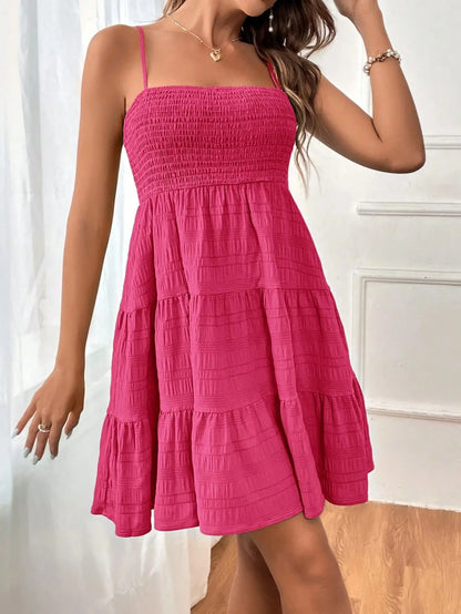 Spaghetti Strap Smocked Bustier Mini Swing Dress