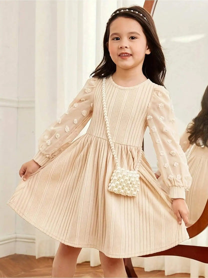 French elegant polka dot velvet lace patchwork lantern bubble sleeve long sleeved dress