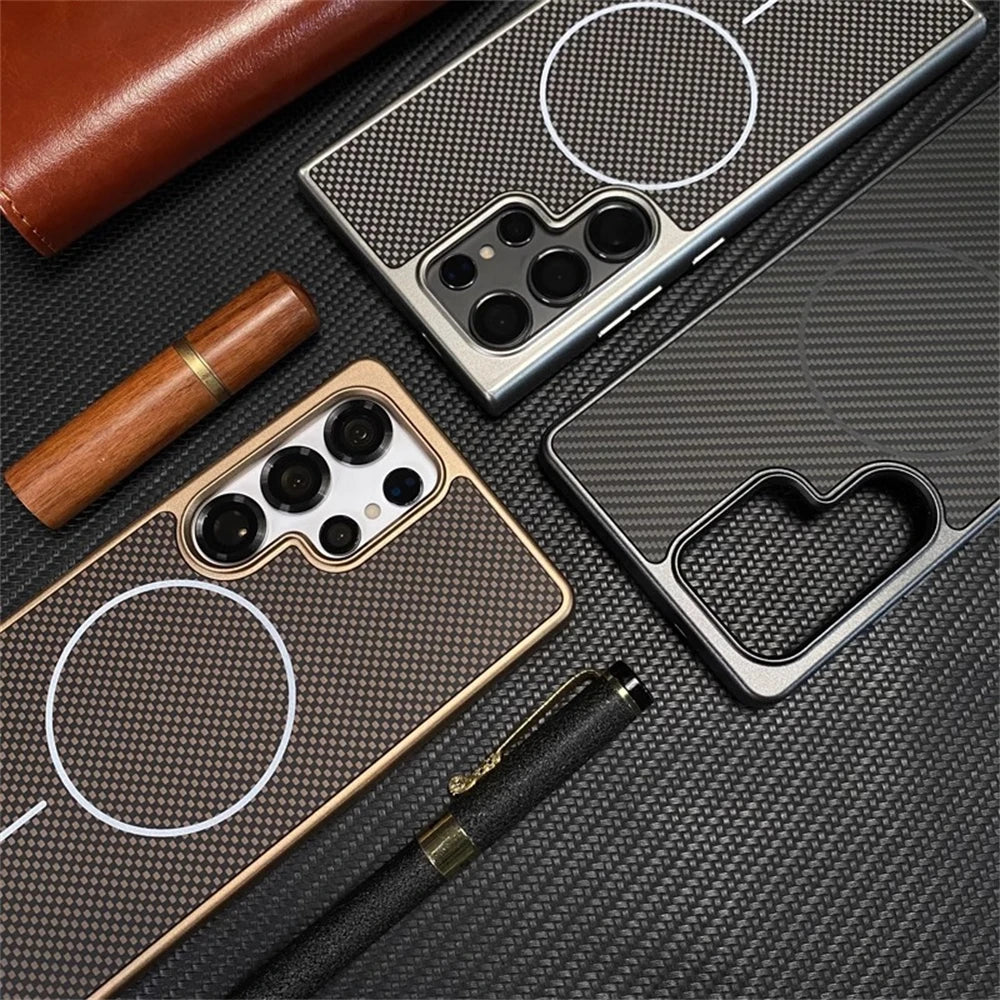 Luxury Carbon Fiber Samsung Magnetic Case Cover