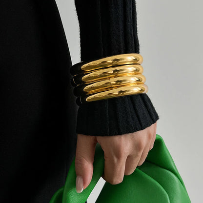 4Pcs Set Simple Punk Metal Round Bangles Set