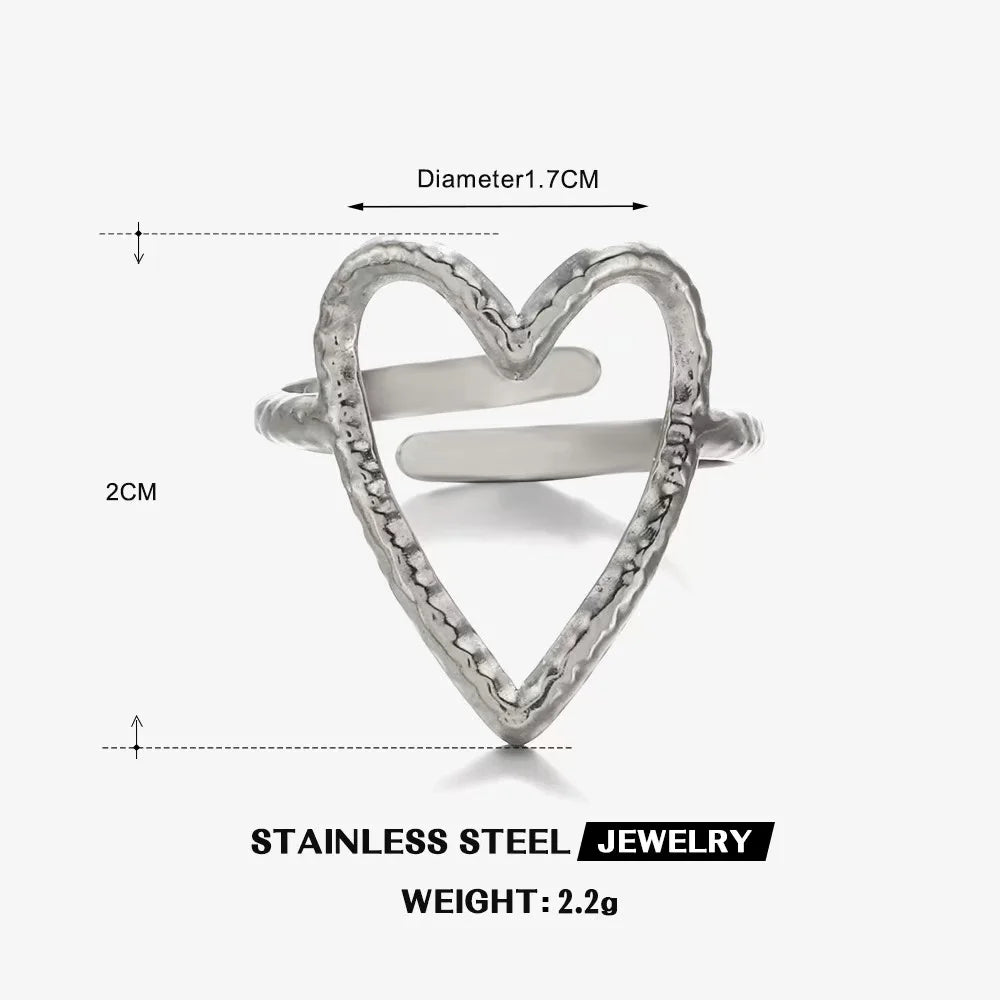 Gold Stainless Steel Heart Metal Hollow Waterproof Rings