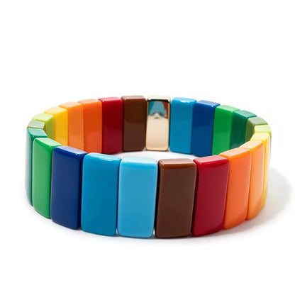 Colorful Acrylic Beaded Elastic Handmade Rainbow Color Bracelets