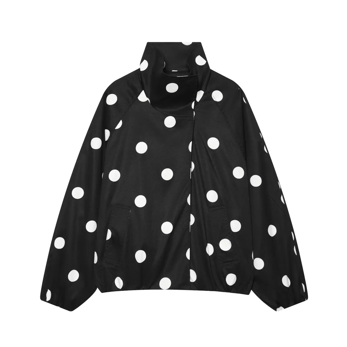 Retro Polka Dot Printed Bomber Stand Collar Oversized Casual Jacket