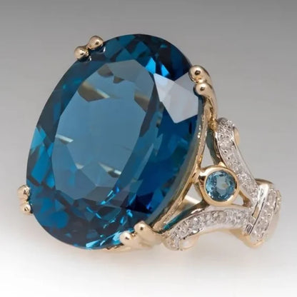 Exquisite Oval Inlaid Blue Zircon Rings Luxurious Rings