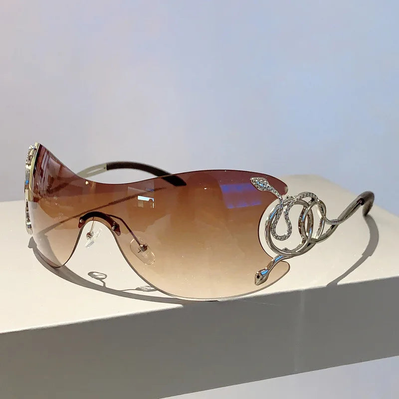 Rimless One-piece Snake Temple Y2K Sun Glasses