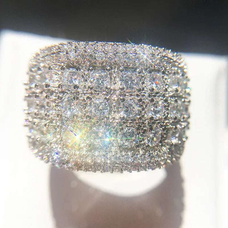 Pure 925 Sterling Silver Sparkling Wide Rings