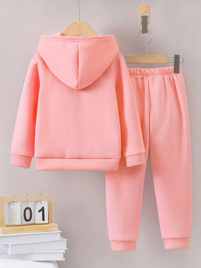 Fall/Winter casual warm print warm lining hoodie sweatpants set