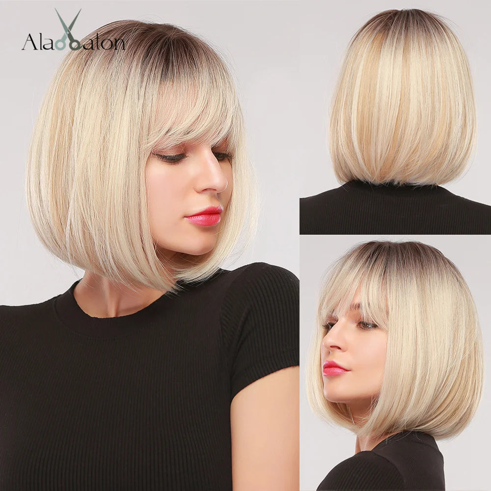 Straight Short Highlights Blonde Hair Wig