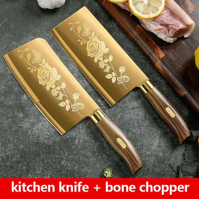 Golden Rose Pattern Kitchen Knife Set