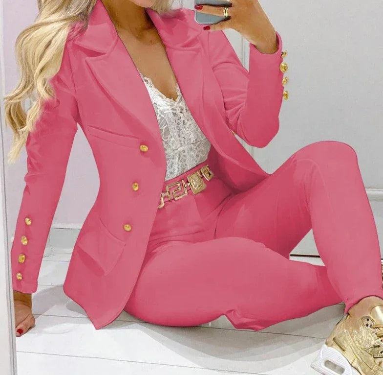 Casual Long Sleeve Jacket and Trousers Suit