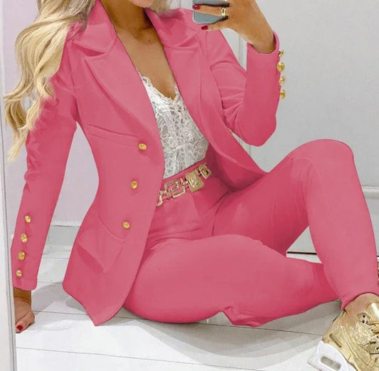 Casual Long Sleeve Jacket and Trousers Suit