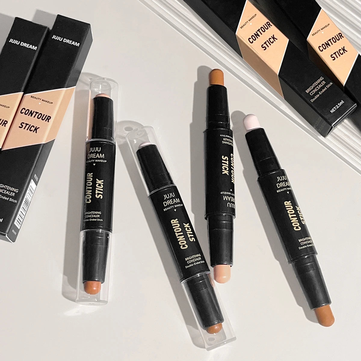 Dual-ended contour stick, facial foundation makeup
