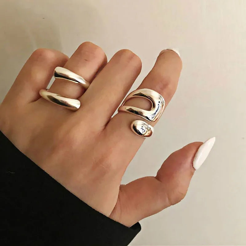 Stainless Steel Irregular Geometric Open Gold Texture Ring