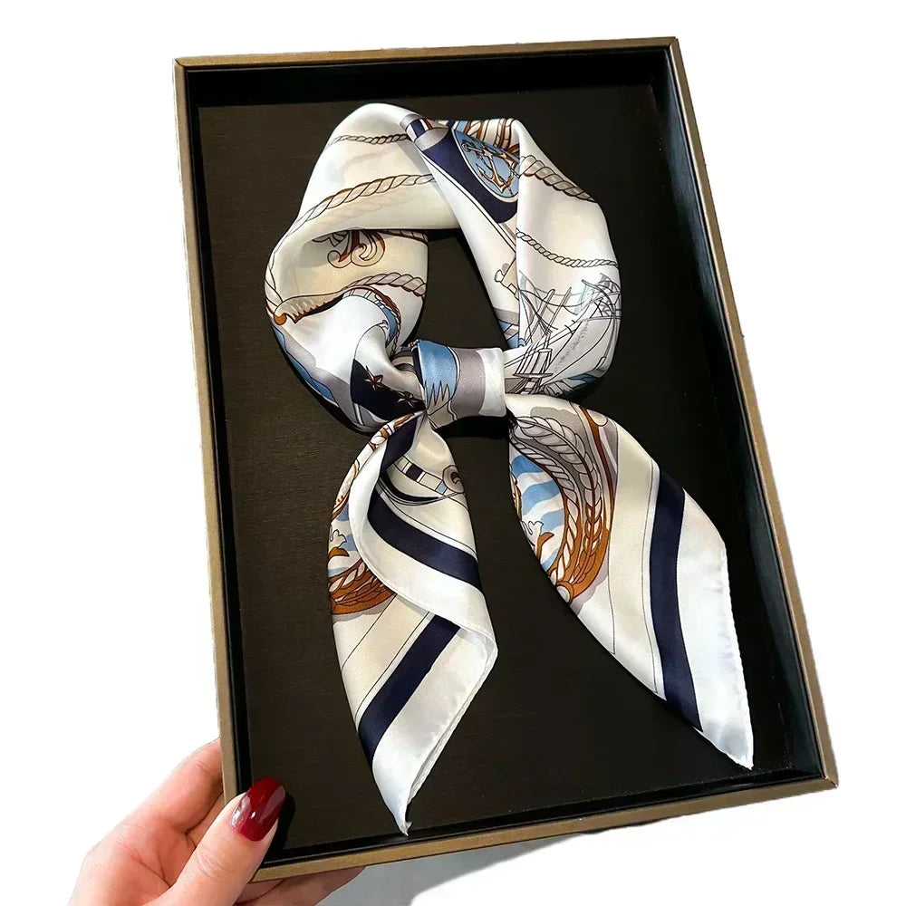 Luxury Silk Square Scarf Soft Satin Horse Hairband Hijab Headband Shawl