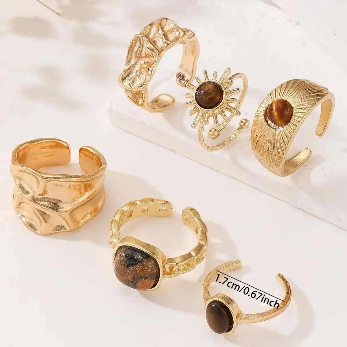 6pcs Sunflower Tiger Eye Stone Ring Set