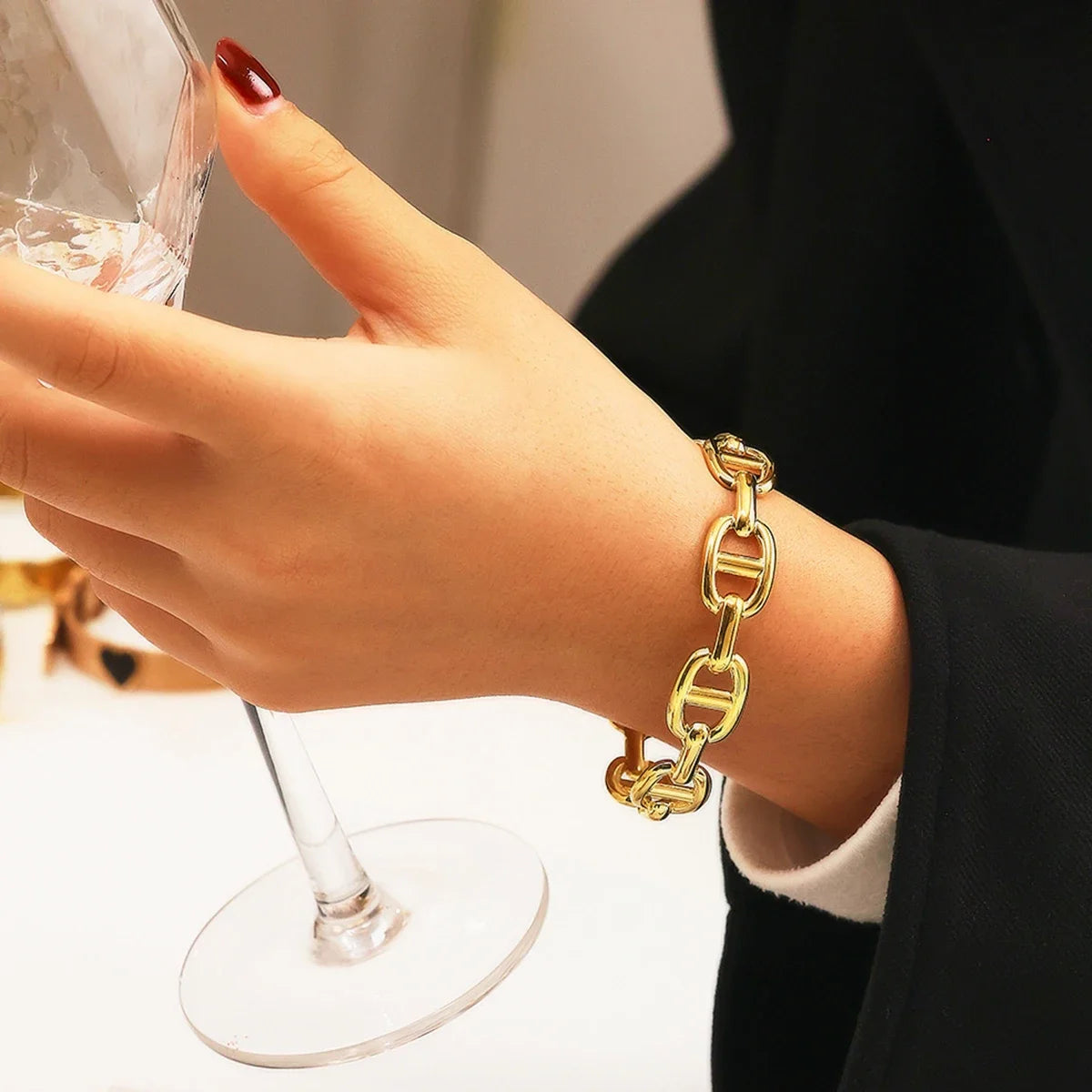 Gold Hollow-Out Cuff Stainless Steel Wide Bangle Bracelet