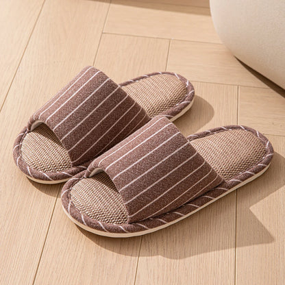 Spring and Autumn Stripe Flax Soft Sole Slippers