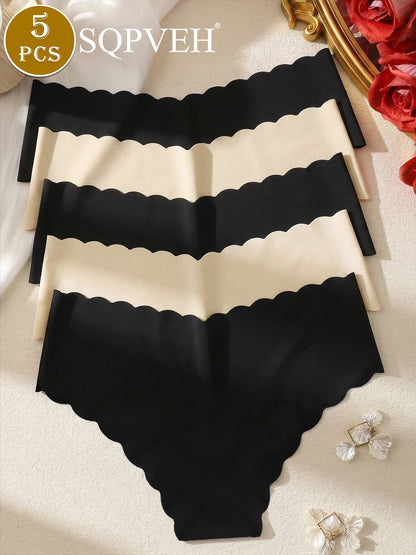 5PCS Seamless Wavy Edge Underwear Breathable Briefs G-String