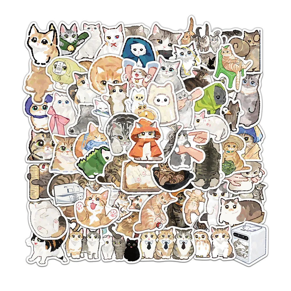77PCS Cartoon Cat Stickers Exquisite Animal Waterproof Stickers