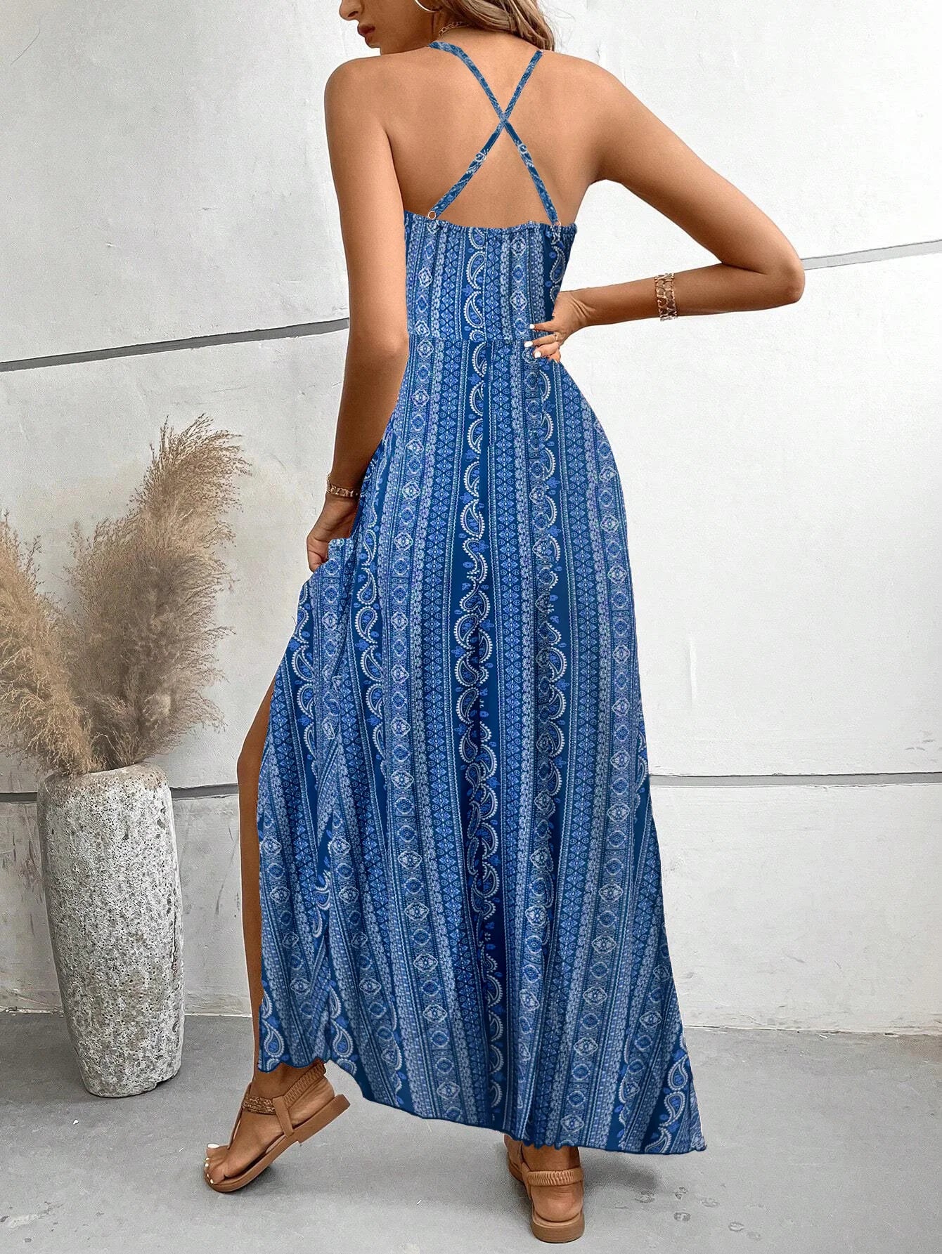 Backless Split Thigh Boho Dress