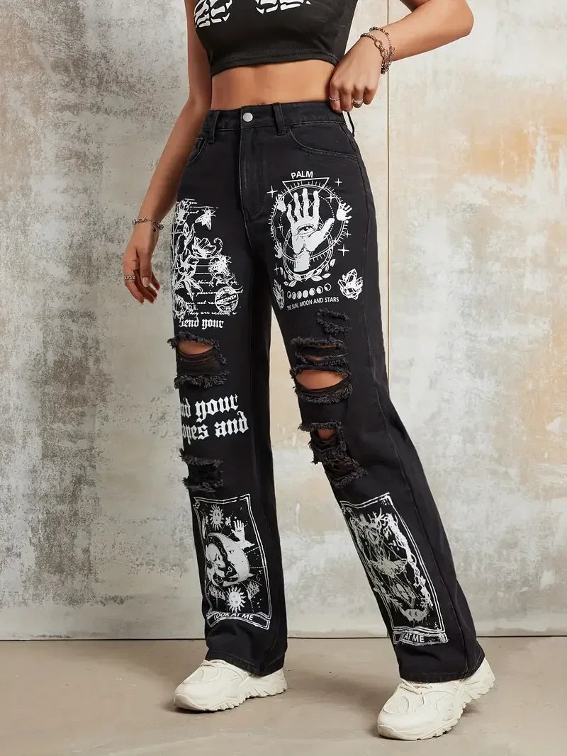 Street INS Ripped Straight Jeans Pants