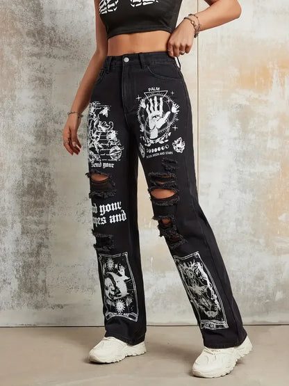 Street INS Ripped Straight Jeans Pants