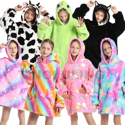 Kids Hoodie Oversized Blanket with Sleeves Panda Giraffe Kigurumi Sweatshirt