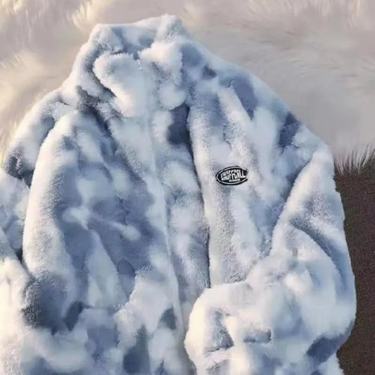 Tie Dye Lamb Fleece Harajuku Casual Loose Thick Coat Jacket