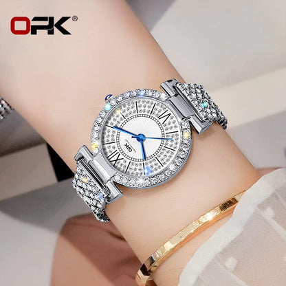 Full Diamond Waterproof Roman Scale Steel Belt Quartz Watch