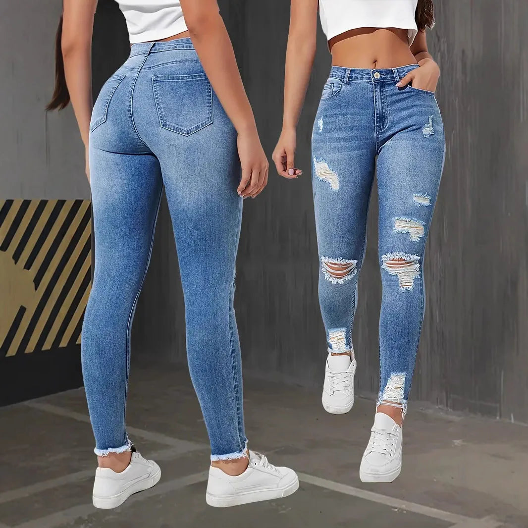 Streetwear Ripped High Waist Vintage Stretch Jeans Pants