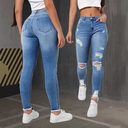 Streetwear Ripped High Waist Vintage Stretch Jeans Pants