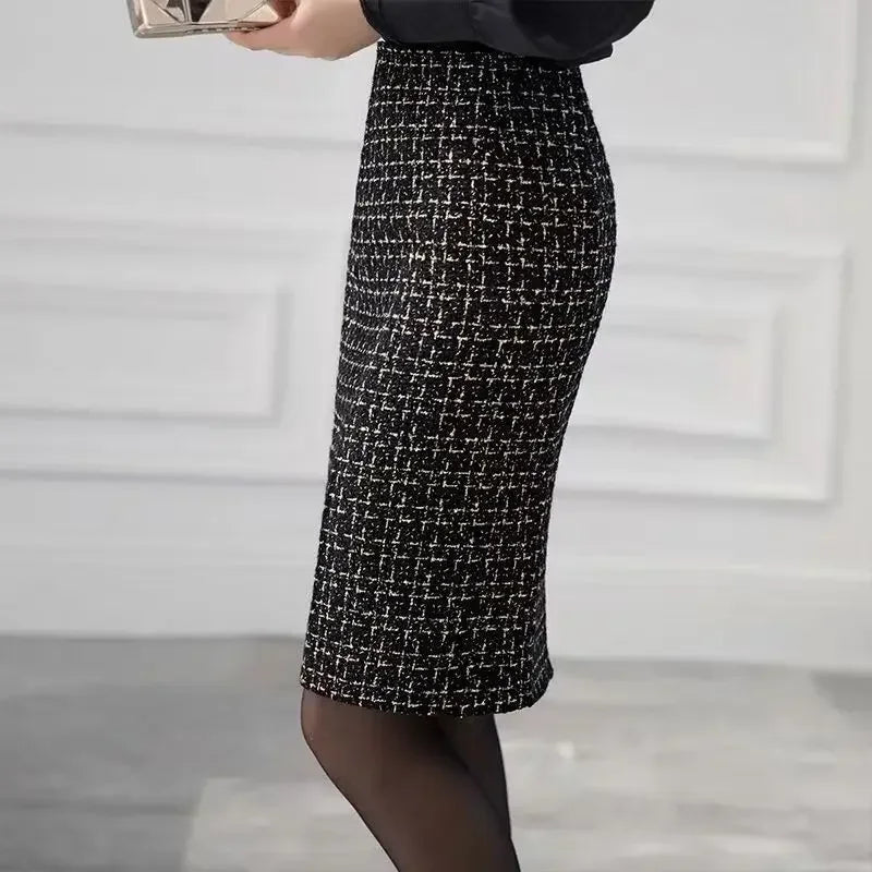 High Waist Slim Split Woollen Skirts