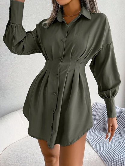 Casual Buttons Long Sleeve Mini Dress