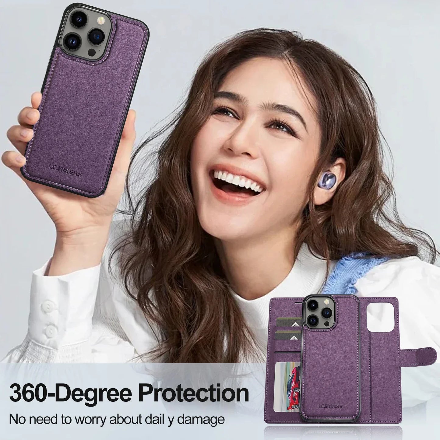 2 in 1 Removable Flip Leather iPhone Case Magnetic Wallet Cover