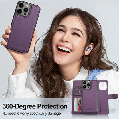 2 in 1 Removable Flip Leather iPhone Case Magnetic Wallet Cover