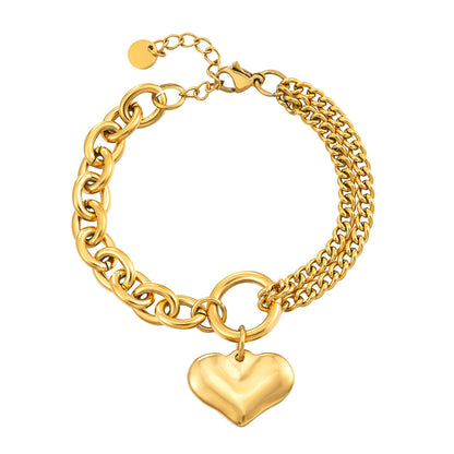 Statement Heart Pendant Stainless Steel Gold Metal Texture Bracelet