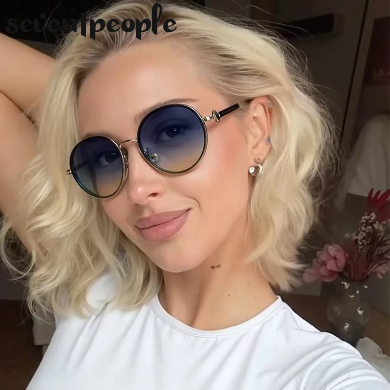 Oversized Round Luxury Vintage Metal Frame Sunglasses